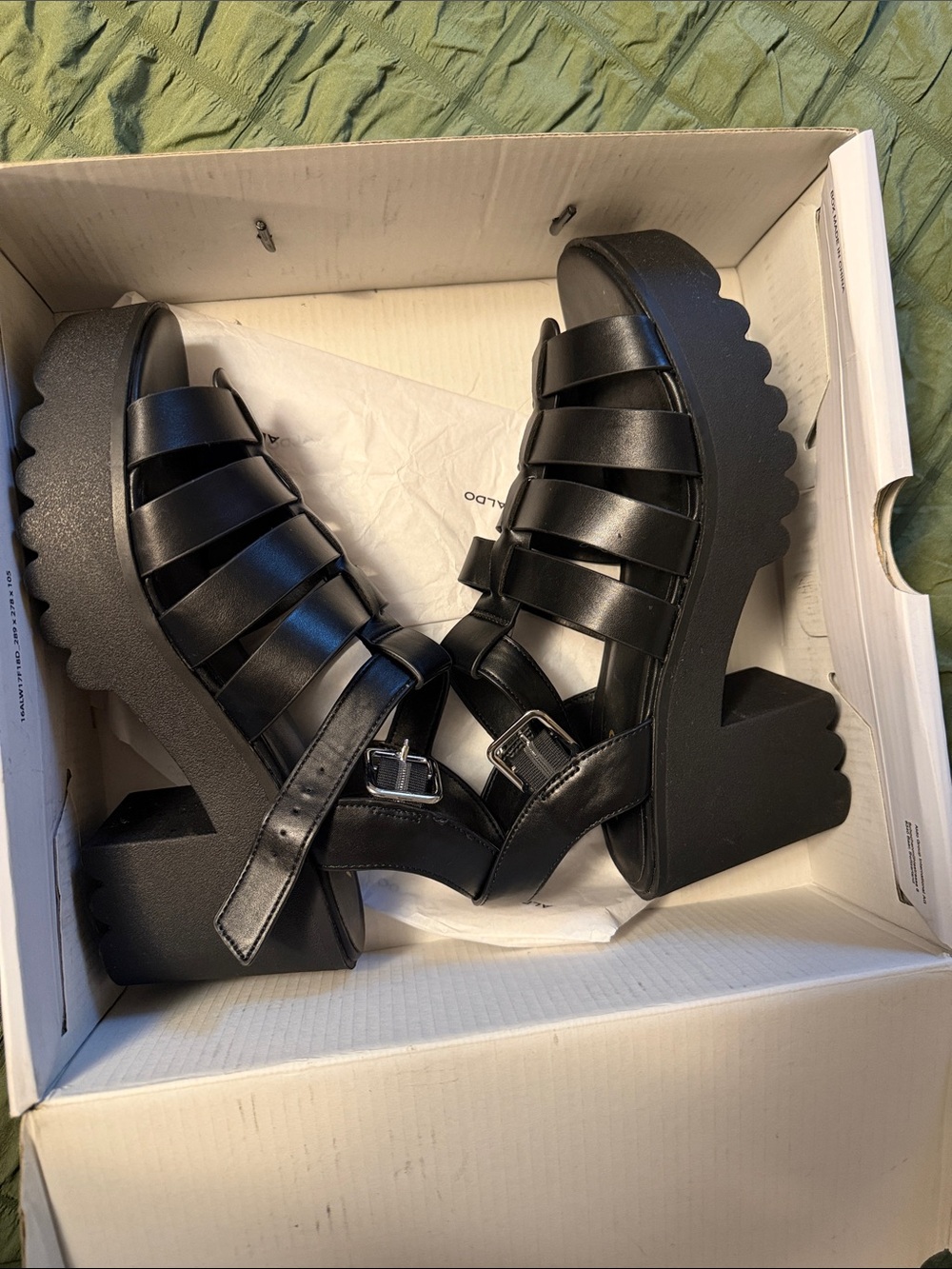 Aldo Black Strappy Chunky Heel Sandals
